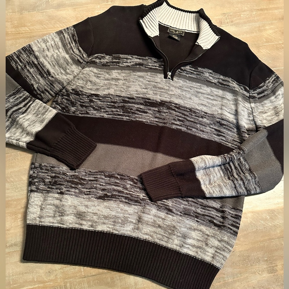 Park Slope New York 1/4 Zip Cable Knit Sweater Black & Gray Men’s Size XL